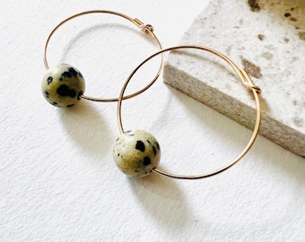 Dalmatian Hoop drop earrings, goldfill earrings,sterling silver earrings, Minimalist, handmade jewelry