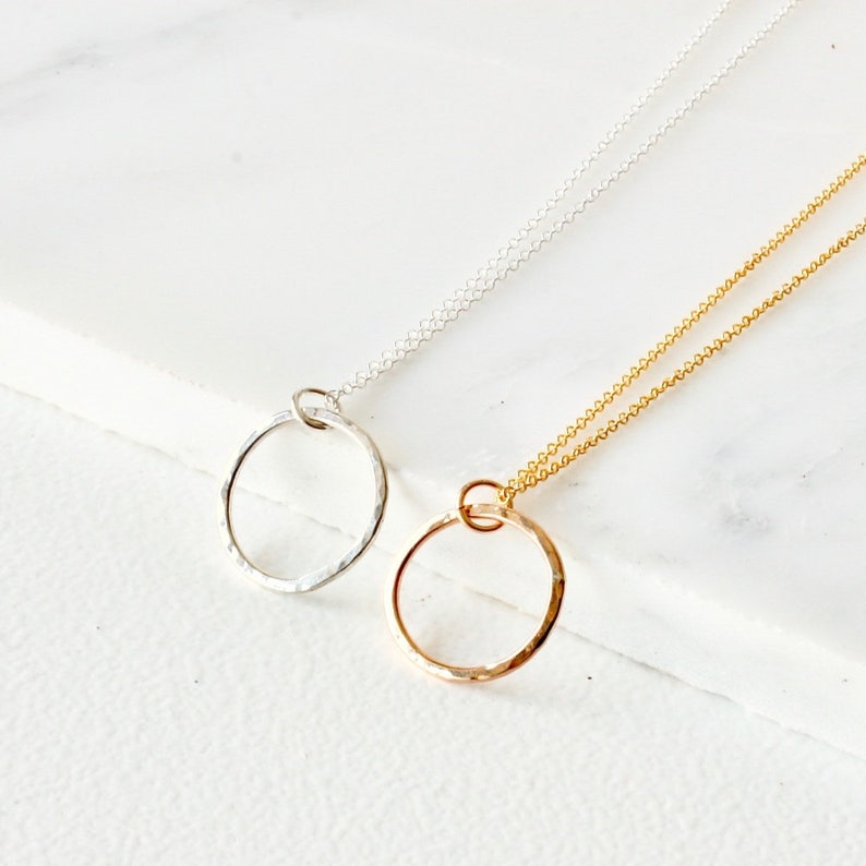 Hammered ring necklace, simple necklace, delicate necklace Minimalist, handmade jewellery, gift image 6