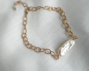Biwa Pearl Bracelet, gold bracelet, silver bracelet, dainty, crystal and stone, Minimalist, handmade jewellery, gift