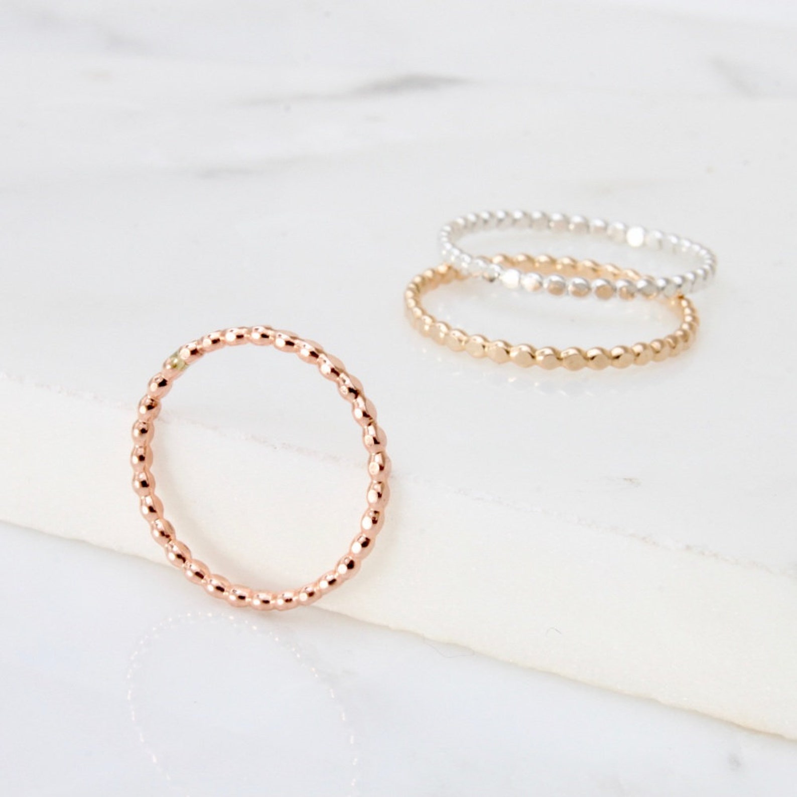 Flat Beaded Stacking Ring Gold Rose Gold Stacking Rings Etsy UK