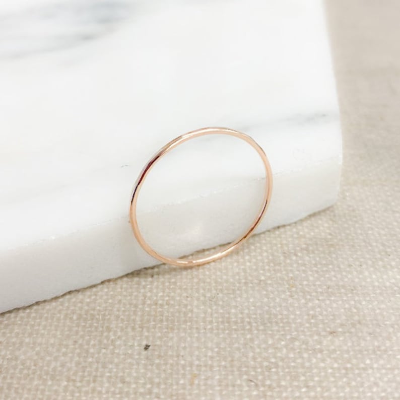 Solid rose 9ct gold 1mm super skinny ring, thin rose gold ring, Minimalist, handmade jewellery, gift image 1