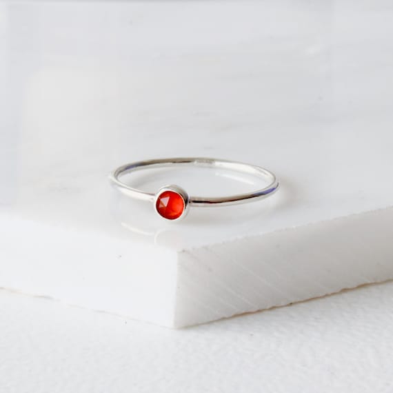 Sterling Silver Carnelian Dainty Ring, Thin Silver Ring, Gemstone