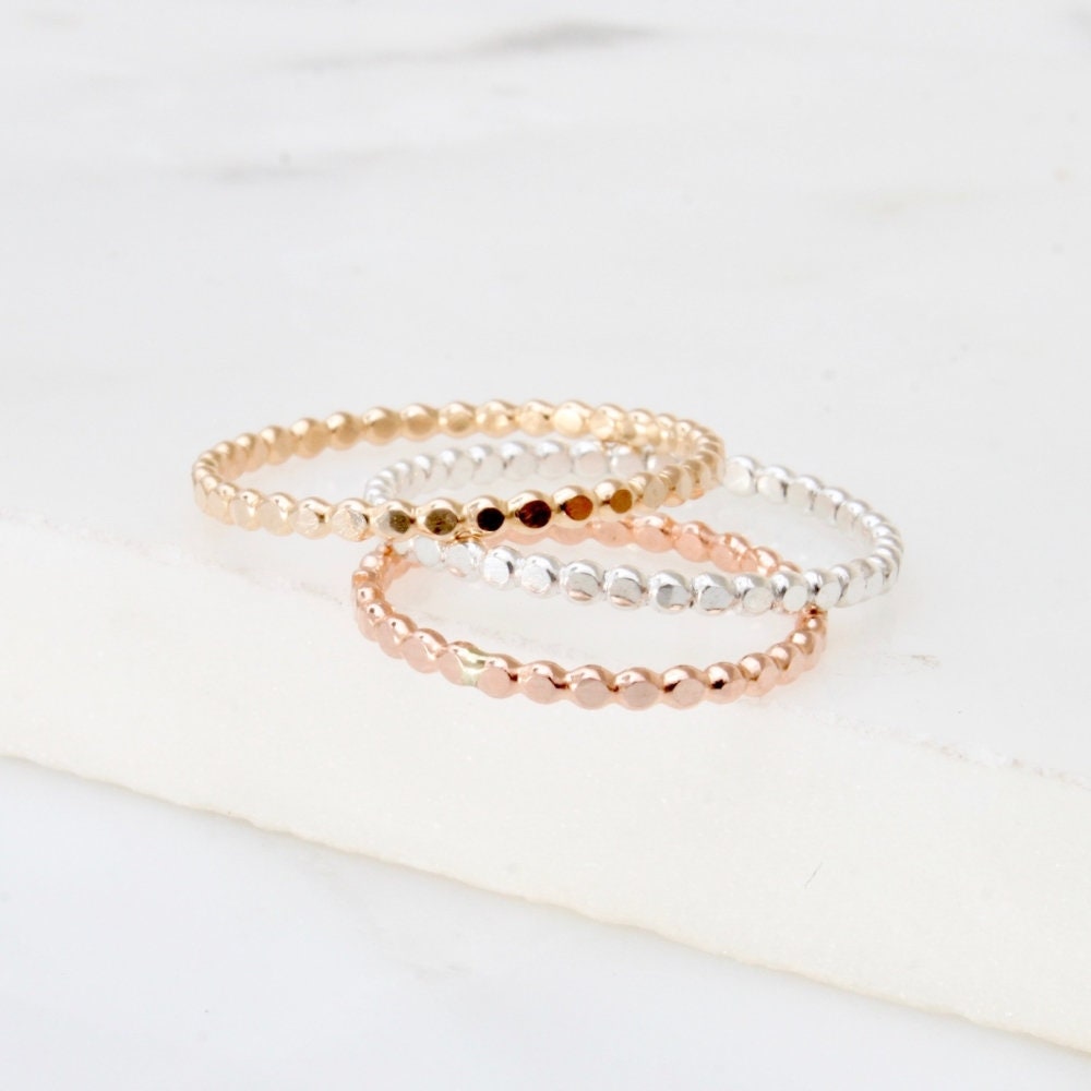 Flat Beaded Stacking Ring Gold Rose Gold Stacking Rings Etsy UK