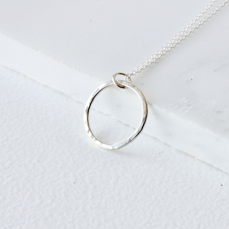 Hammered ring necklace, simple necklace, delicate necklace Minimalist, handmade jewellery, gift image 3