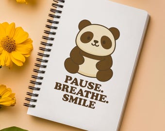 Pebbles the Panda Notebook, Kawaii Spiral Journal for Mindfulness, Self-Care Gift, Cute Breathe Smile Journal