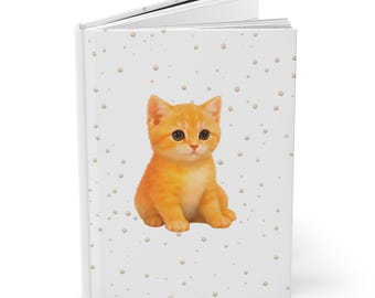 Orange Kitten Hardcover Journal, Cute Cat Notebook for Pet Lovers, Lined Writing Journal, Adorable Gift for Cat Moms, Students or Kids