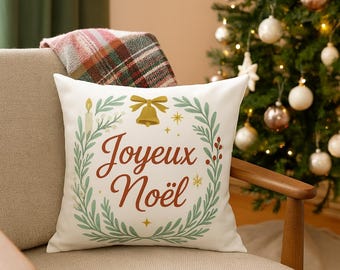 Joyeux Noël Kissen: Französisches Weihnachtsdekorkissen