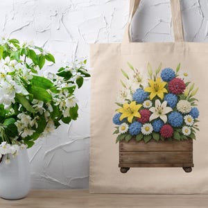 Floral Bouquet Canvas Tote Bag: Eco-Friendly Reusable Shopping Bag