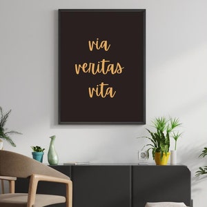 Holy Bible Wall Art Truth, the Way, Life Latin Christian Scripture ~ Calligraphy Print