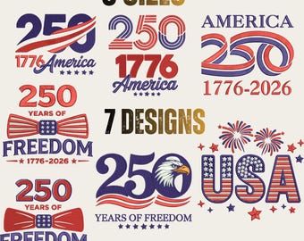 250e motifs de broderie de l'indépendance américaine | Ensemble patriotique États-Unis 1776-2026 (téléchargement numérique)