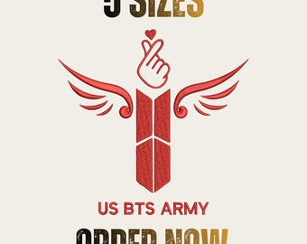Motif de broderie armée BTS | Fichier de couture de logo Kpop | Coeur, doigt, ailes (téléchargement numérique)
