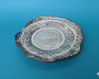 Handmade Imprinted Platter Brown Clay