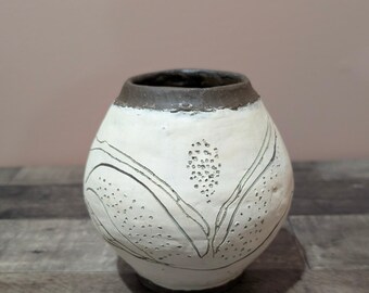 Hand-formed and Etched White Vase