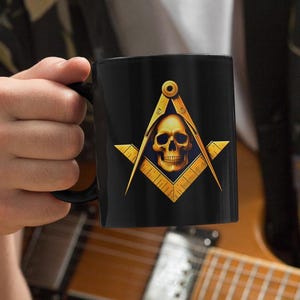 Square and Compass Mug Middle Chamber Masonic Symbol Freemasons Cup Masonic Ritual Gift for Freemason Cool Design Black Mug Coffee Lovers