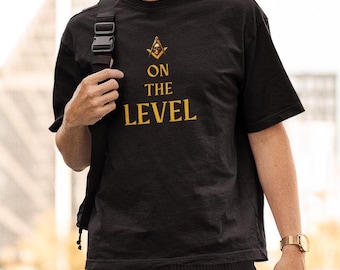 Camiseta On the Level, camiseta masónica para hombre, camiseta con símbolo de escuadra y compás de los masones, regalo para masón, ritual masónico, ropa de masonería