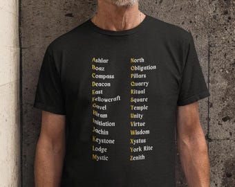 Masonic Alphabet T-Shirt Freemasonry Tshirt Masonic Ritual Gift for Freemason Square and Compass Tee Masons Symbol Shirt Men's Masonic Shirt