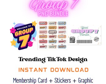 Lot de 7 PNG TikTok tendance en téléchargement numérique, carte de membre, autocollants et graphisme imprimable #sounfair