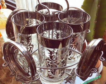 Kmiko Guardian Roman Mercury Glass Silver Tone Mid-Century Glasses 1960 Gladiator Drinkware