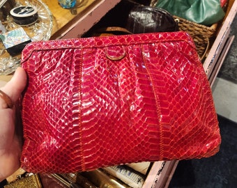 Bright Red Alligator Mid Size Purse Vintage