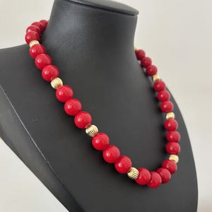 Red MOG Bead Necklace | 17&quot; Bold Elegance with Stainless Steel Accents