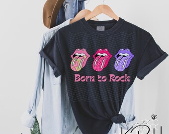 Digital Png File Girly Born to Rock Tongue Print Clip Art Printable Sublimation DTF Design INSTANT DOWNLOAD