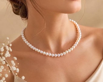 Collar de perlas de agua dulce, gargantilla de perlas, collar de perlas para novia, collar de boda, regalo para ella