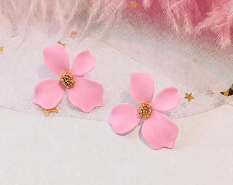Pink Flower Stud Earrings, Summer Party Earrings, Bold Floral Studs, Gift for Her