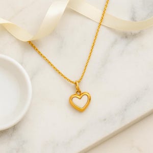Dainty Gold Heart Necklace, Cute Natural Shell Pendant, Real Gold Plated, Gift for Her