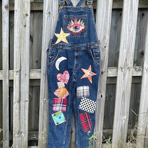 Men’s Patchwork Overalls Sz 34– Upcycled Fabric, Hand & Machine Stitched, One of a Kind Workwear