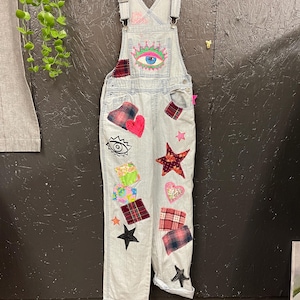 Upcycled Denim Overalls: Patchwork Vintage Fabric, Size 0