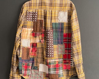 Medium patchwork herenhemd met knopen: duurzaam en geüpcycled