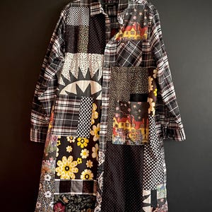 Black and White LG/2X Patchwork Chore Coat Upcycled & Sustainable | One-of-a-Kind!