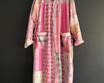 XL roze patchwork Chore-jas geüpcycled!