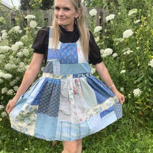 Med Light Blue Patchwork Dress Upcycled & Sustainable | One-of-a-Kind!