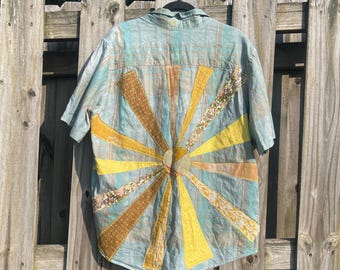 Maglietta a maniche corte da uomo taglia XL "Here Comes the Sun", realizzata con materiali riciclati!
