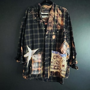 XXL Upcycled Patched & Bleached Shirt – One of a Kind Grunge Streetwear, Sustainable Fashion