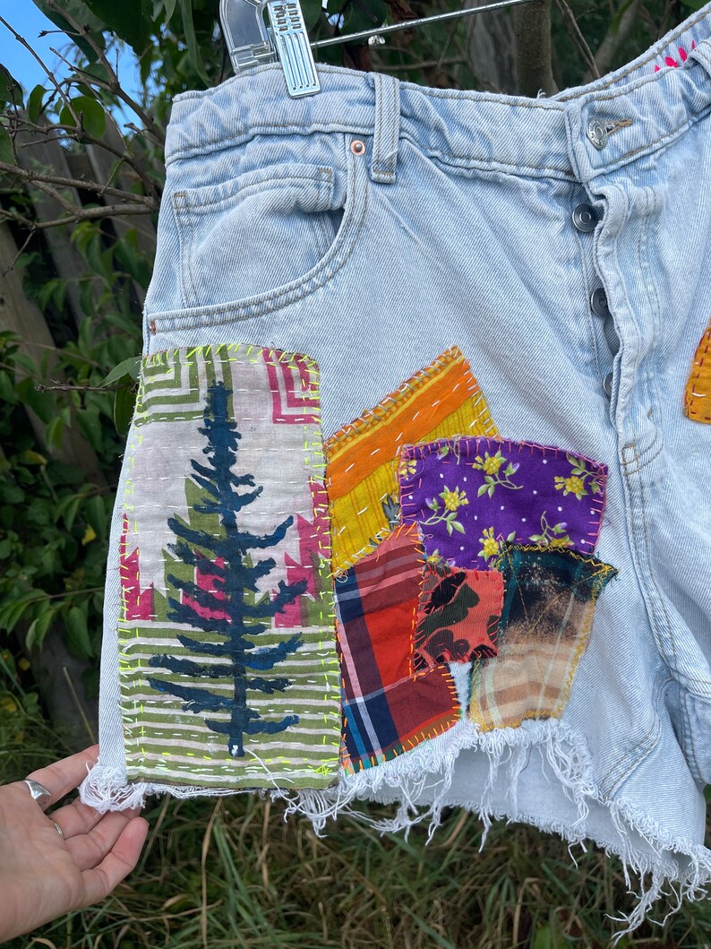 Patched Up Style Denim Shorts