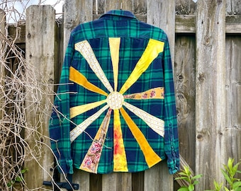 Mens Lg Here Comes the Sun Long Sleeve Top Upcycled!