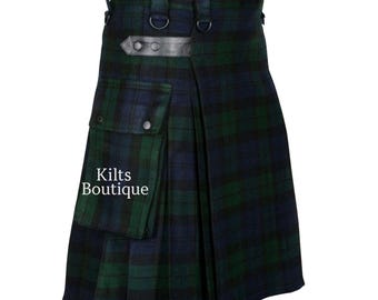 Kilt utility tartan Black Watch – Tasche cargo, altezza 24", acrilico-lana
