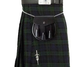 Scottish Kilt Outfit: 8 Yard Tartan Kilt, Leather Sporran & Belt