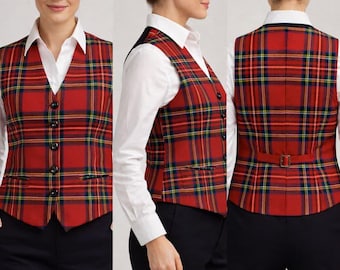Chaleco de tartán Royal Stewart, chaleco de mezcla de lana acrílica para mujer