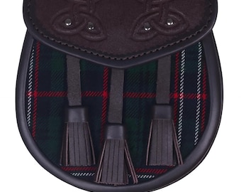 National Scottish Tartan Semi‑Dress Hybrid Leather Sporran with Chain Belt