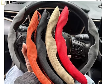 2 Pcs Steering Wheel Booster Covers Microfiber Leather Carbon Fiber Look Anti-Slip Grip