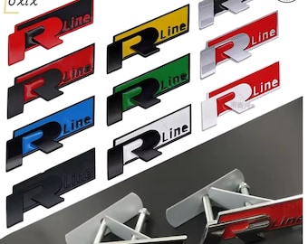 Metalowy emblemat z logo R Line 3D | Naklejka na atrapę chłodnicy i błotnik | Chromowany dodatek samochodowy