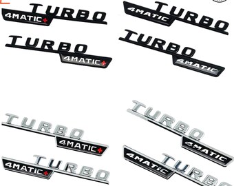 2pcs Car Letters Fender Trim Badge Turbo 4matic Plus Emblem Sticker