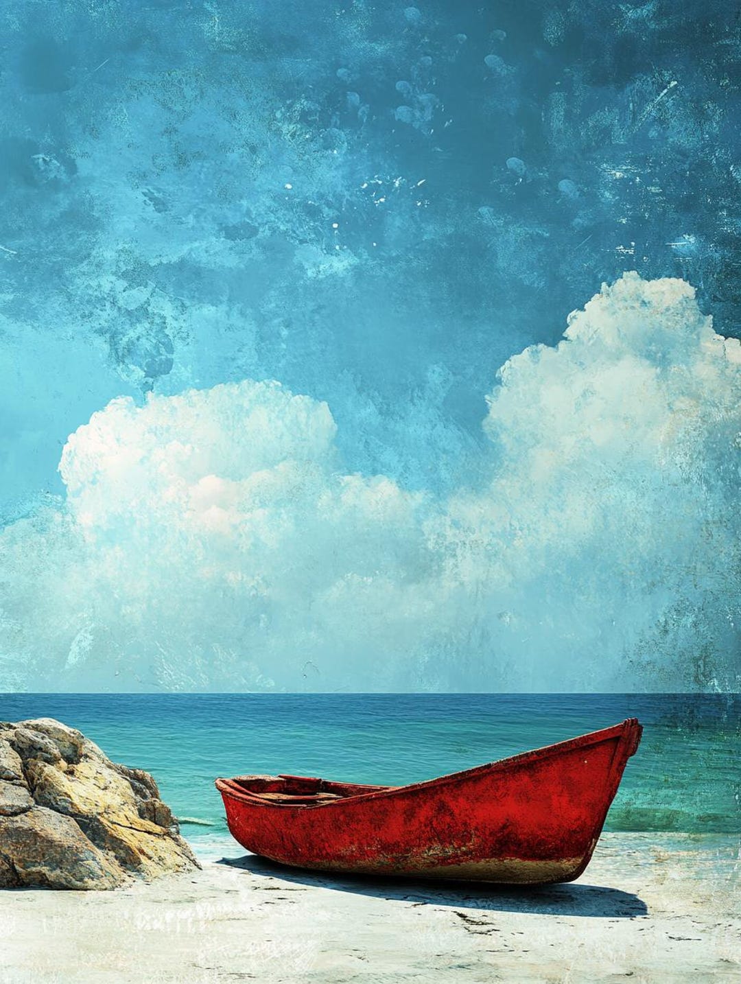 The Red Boat | Vintage Coastal Wall Art | Serene Beach Landscape Print ...