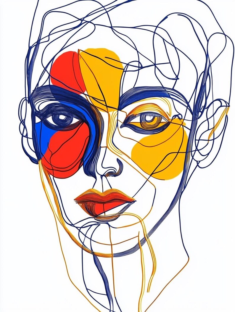 Vivid Lines | Abstract Colorful Face Art | Cubist Line Drawing | Modern ...