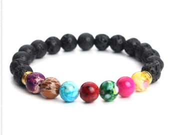 SALE Lava Rock and Gemstone Bracelet - Energy