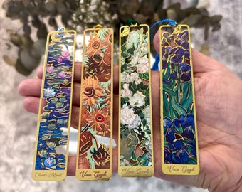 Lesezeichen aus hochwertigem Metall in kunstvollem Design, Van Gogh, Claude Monet, Bookmarker, Blumenlesezeichen, künstlerisches Lesezeichen