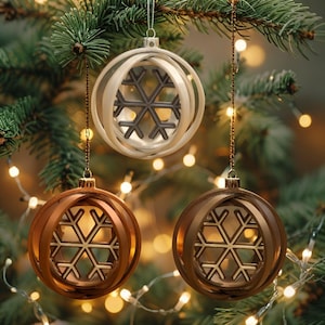 Roterande snöflingekula - Modern julgransprydnad (brons, koppar, guld, vitt silver)